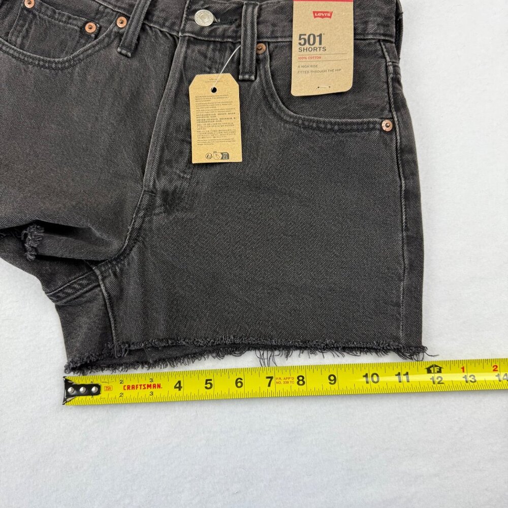 Levi's 501 Women's Frayed Hem Button Fly High Rise Black Denim Shorts Sz‎ 26 NWT - Picture 11 of 11